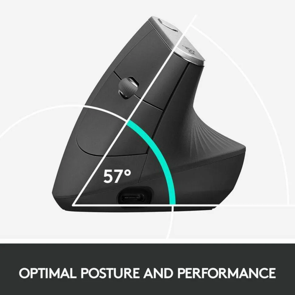 Logitech MX Vertical Advanced Ergonomic Wireless Mouse, Control and Move Content Between 3 Windows and Apple Computers, Graphite - 910-005447