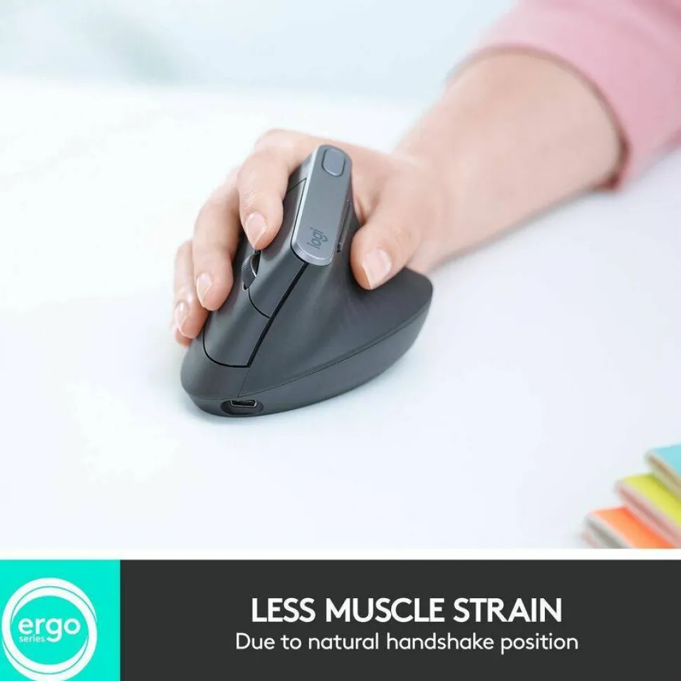Logitech MX Vertical Advanced Ergonomic Wireless Mouse, Control and Move Content Between 3 Windows and Apple Computers, Graphite - 910-005447