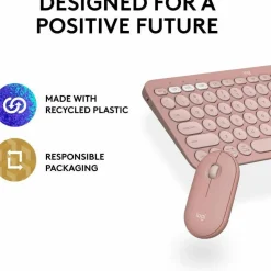 Logitech Pebble 2 Combo, Wireless Keyboard and Mouse, Quiet and Portable, Customizable, Logi Bolt, Tonal Rose