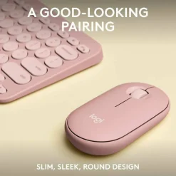Logitech Pebble 2 Combo, Wireless Keyboard and Mouse, Quiet and Portable, Customizable, Logi Bolt, Tonal Rose
