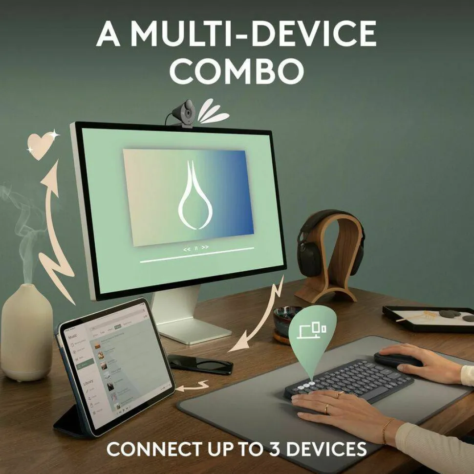 Logitech Pebble 2 Combo, Wireless Keyboard and Mouse, Quiet and Portable, Customizable, Logi Bolt, Tonal Rose
