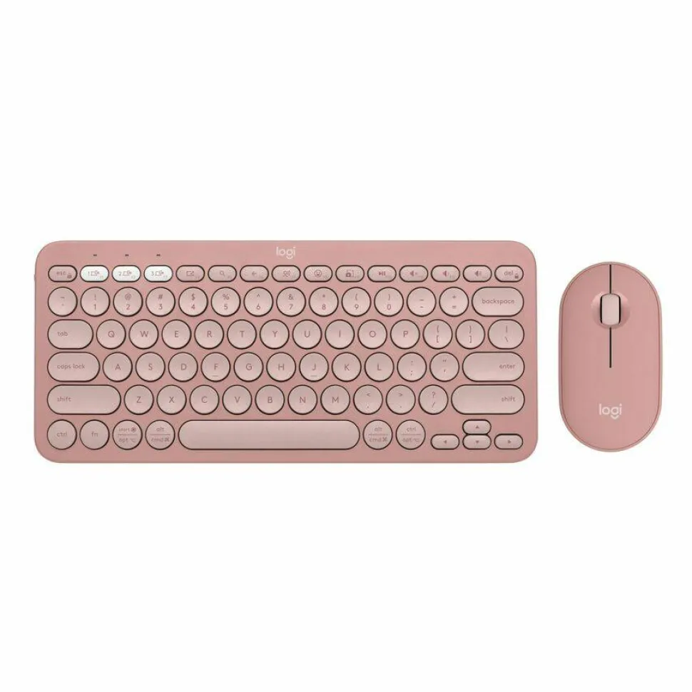 Logitech Pebble 2 Combo, Wireless Keyboard and Mouse, Quiet and Portable, Customizable, Logi Bolt, Tonal Rose