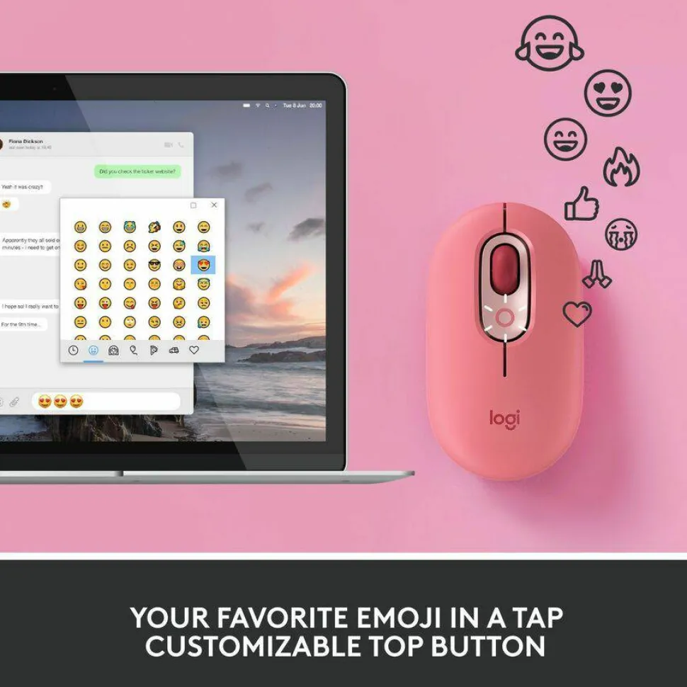 Logitech POP Mouse, Wireless Mouse with Customizable Emojis, SilentTouch Technology, Precision/Speed Scroll, Heartbreaker Rose
