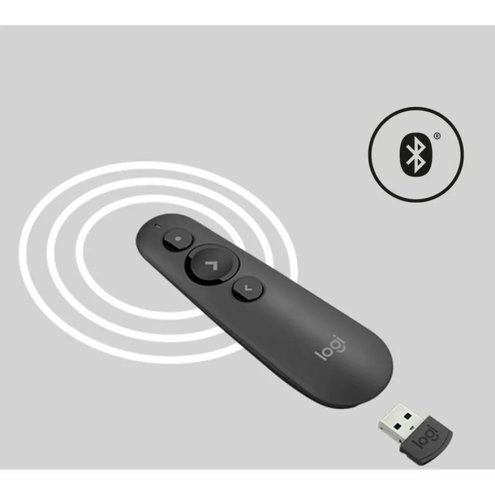 Logitech R500s Laser Presentation Remote, Bluetooth, USB-A Receiver, Presentation Clicker with Laser Pointer (Class 1) for Powerpoint, Keynote, Google Slides