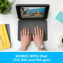 Logitech Rugged Folio for iPad 7th/8th/9th Generation, Protective Keyboard Case with Smart Connector and Durable Spill-Proof Keyboard - Graphite