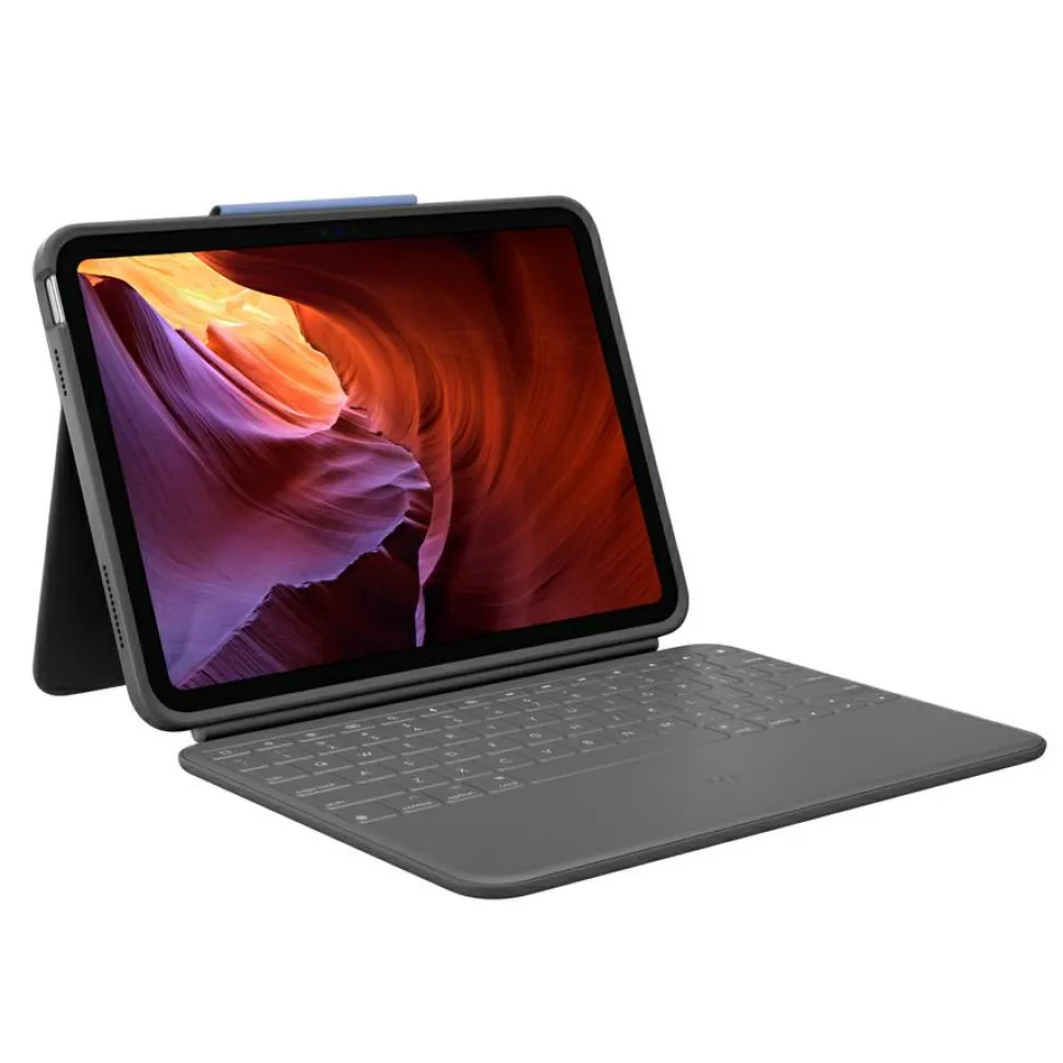 Logitech Rugged Folio Rugged Keyboard/Cover Case (Folio) for 10.9" Apple, Logitech iPad (10th Generation & A16) Tablet - Graphite