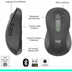 Logitech Signature M650 L Full Size Wireless Mouse (Left-Handed) - For Large Sized Hands, 2-Year Battery, Silent Clicks, Customizable Side Buttons, Bluetooth, for PC/Mac/Multi-Device/Chromebook