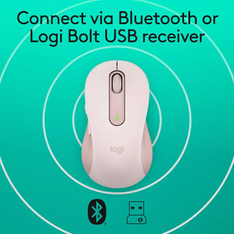 Logitech Signature M650 Wireless Mouse, Medium, 2.4 GHz Frequency/33 ft Wireless Range, Right Hand Use, Rose