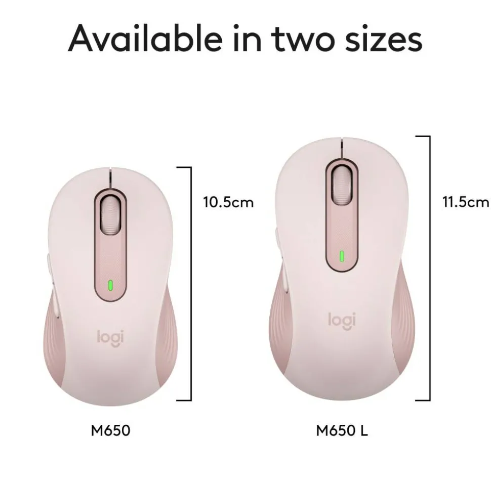 Logitech Signature M650 Wireless Mouse, Medium, 2.4 GHz Frequency/33 ft Wireless Range, Right Hand Use, Rose