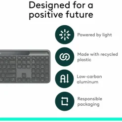 Logitech Signature Slim Solar+ K980 for Business, Wireless Keyboard, Quiet Typing, Secure Receiver, Bluetooth, Windows, Mac - Graphite