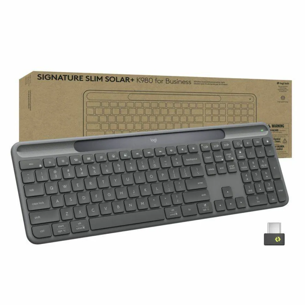 Logitech Signature Slim Solar+ K980 for Business, Wireless Keyboard, Quiet Typing, Secure Receiver, Bluetooth, Windows, Mac - Graphite