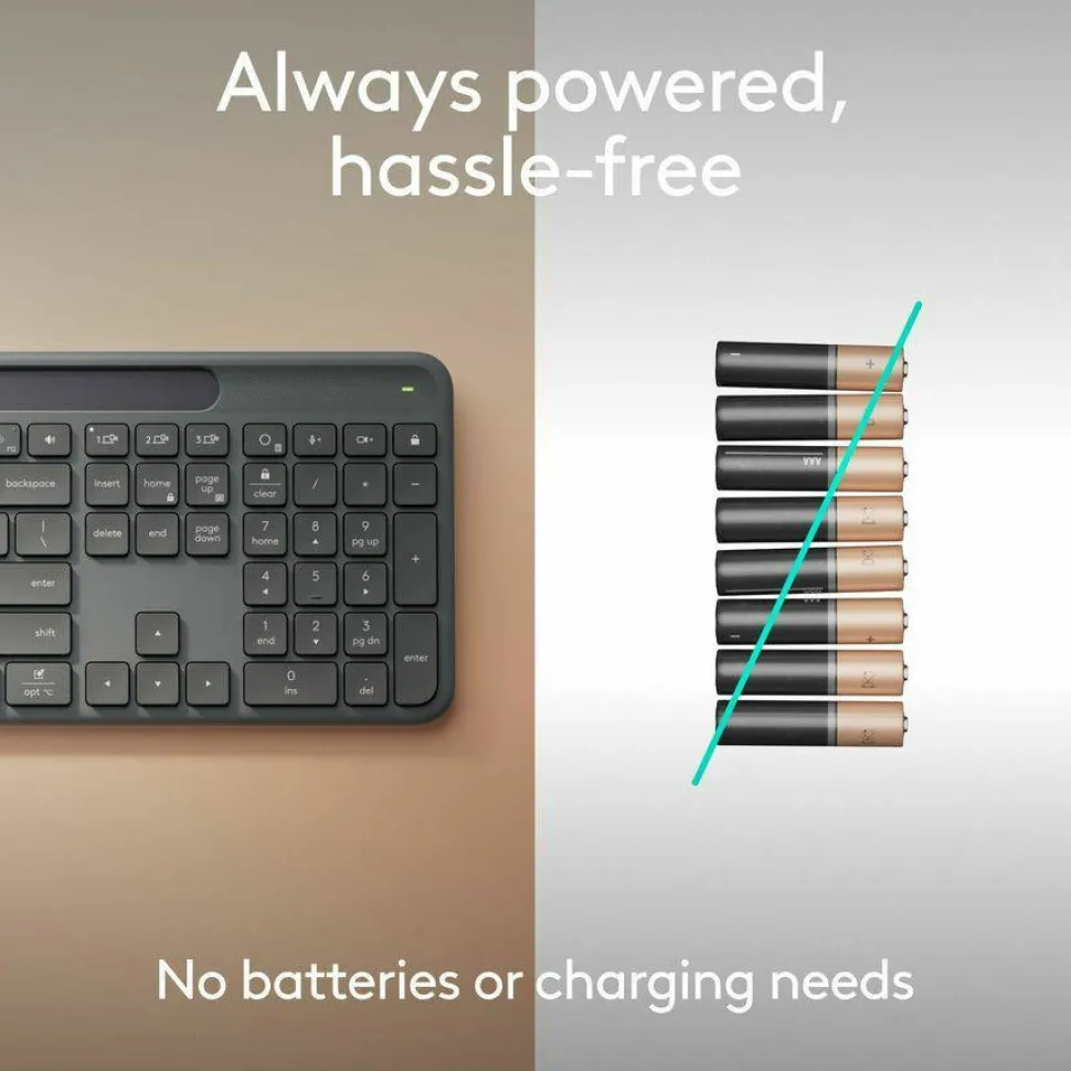 Logitech Signature Slim Solar+ K980 for Business, Wireless Keyboard, Quiet Typing, Secure Receiver, Bluetooth, Windows, Mac - Graphite