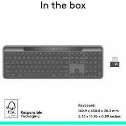 Logitech Signature Slim Solar+ K980 for Business, Wireless Keyboard, Quiet Typing, Secure Receiver, Bluetooth, Windows, Mac - Graphite