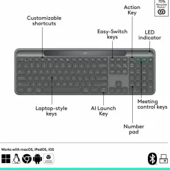 Logitech Signature Slim Solar+ K980 for Business, Wireless Keyboard, Quiet Typing, Secure Receiver, Bluetooth, Windows, Mac - Graphite