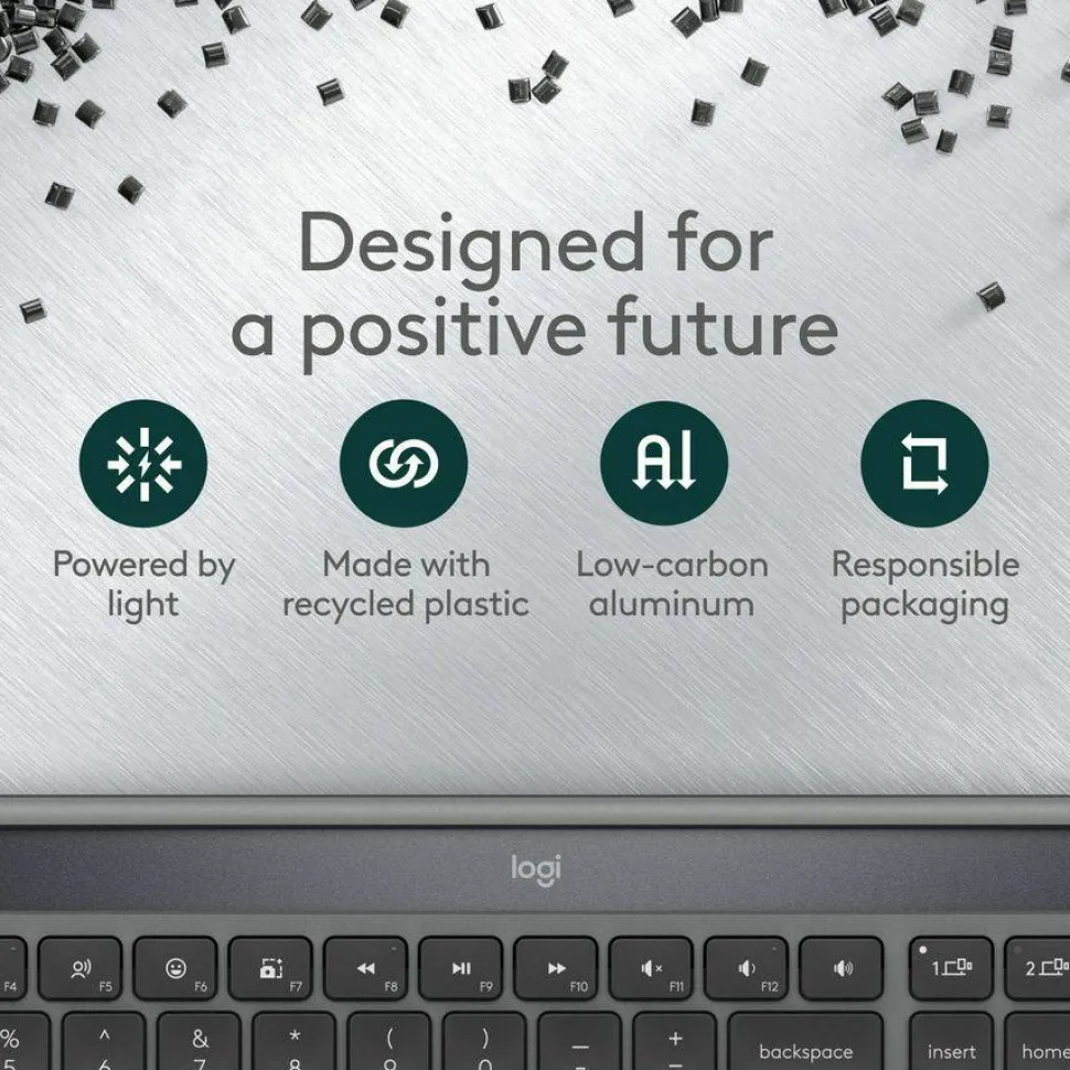 Logitech Signature Slim Solar+ wireless keyboard, solar and artificial light powered, durable battery that lasts up to 10 years, customizable keys, Bluetooth, Graphite