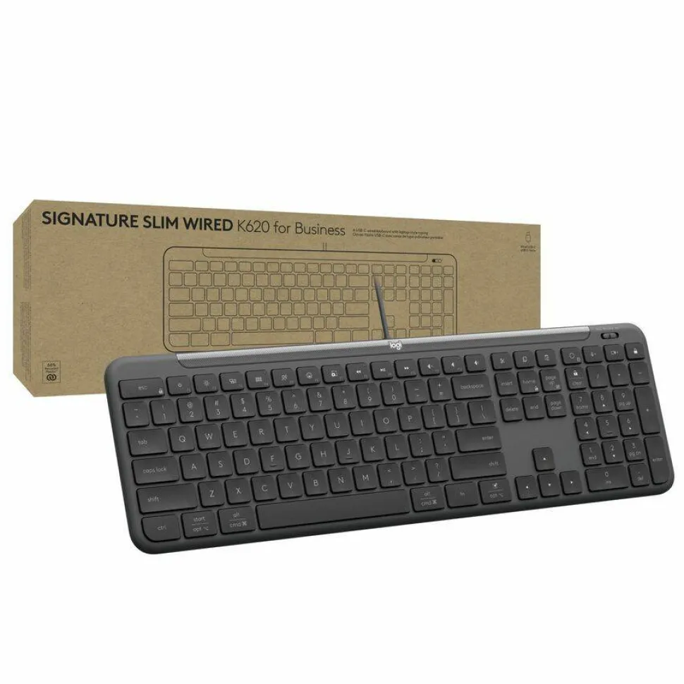 Logitech Signature Slim Wired K620 for Business, Full-Size Keyboard, USB-C Plug-and-Play, scissor keys, Graphite