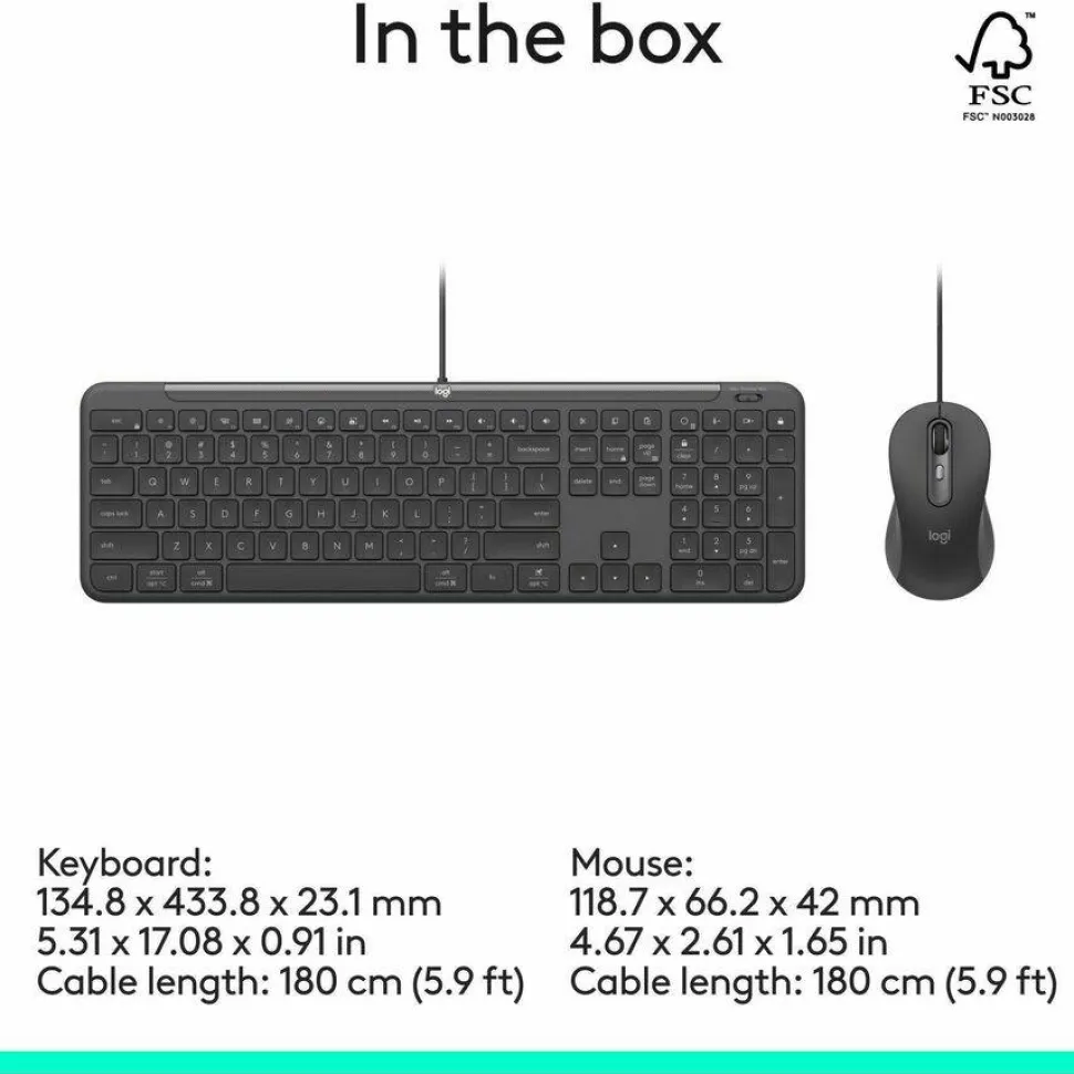 Logitech Signature Slim Wired Combo MK625 for Business, Optical Wired Mouse, Full-Size Keyboard, Plug-and-Play, Graphite