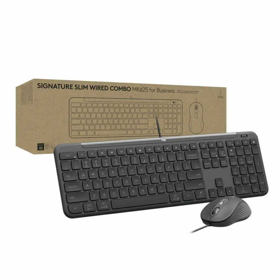 Logitech Signature Slim Wired Combo MK625 for Business, Optical Wired Mouse, Full-Size Keyboard, Plug-and-Play, Graphite