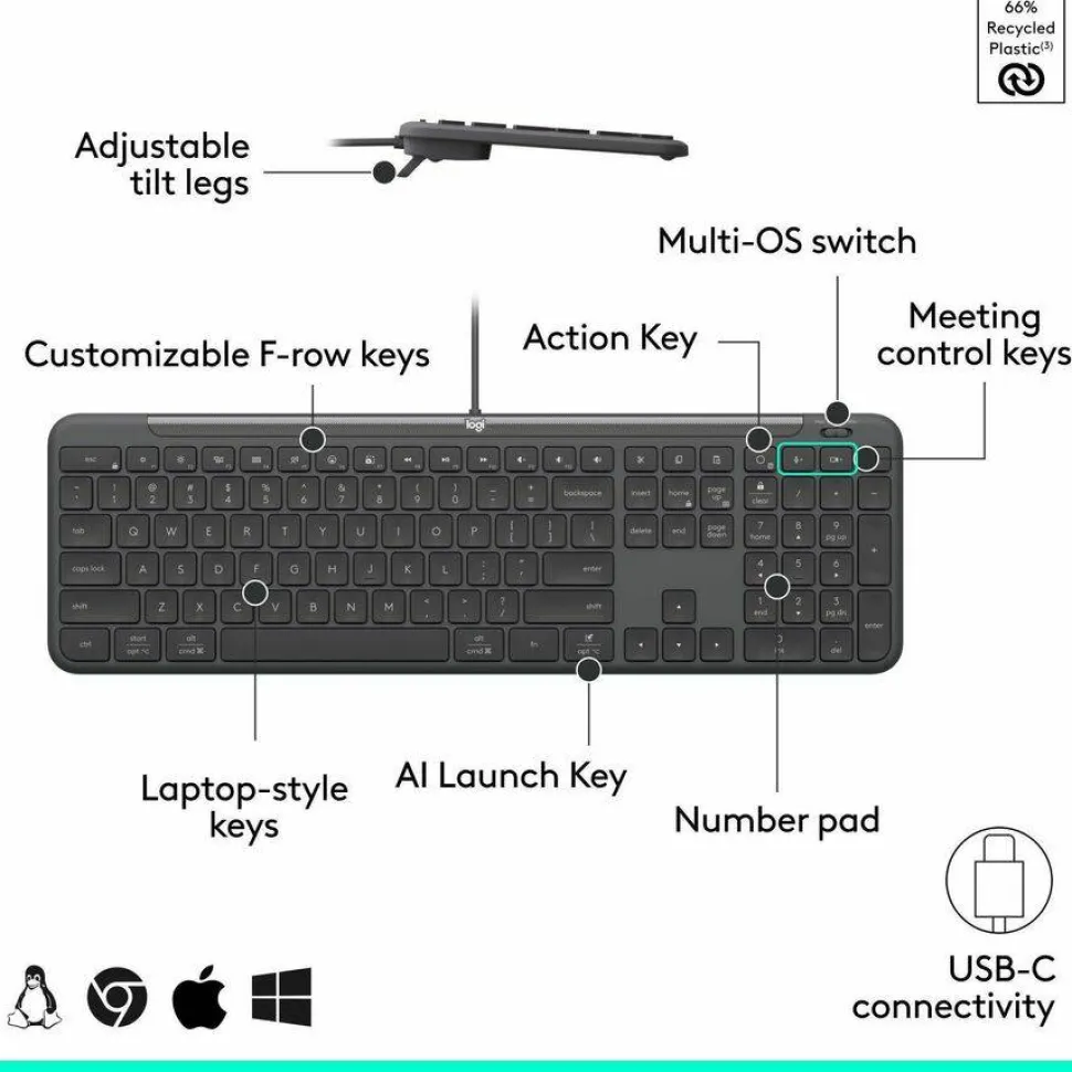 Logitech Signature Slim Wired Combo MK625 for Business, Optical Wired Mouse, Full-Size Keyboard, Plug-and-Play, Graphite