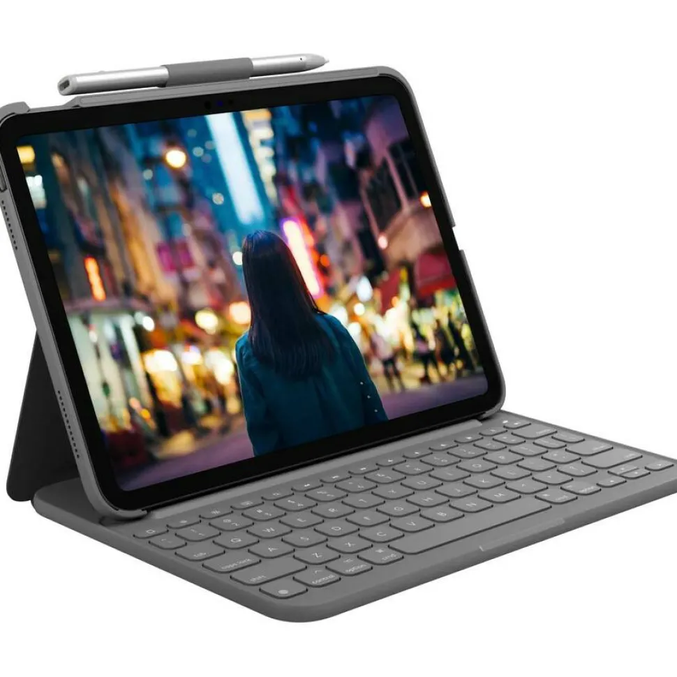 Logitech Slim Folio Keyboard Case for iPad (10th gen & A16) with Integrated Bluetooth Wireless Keyboard, Oxford Gray