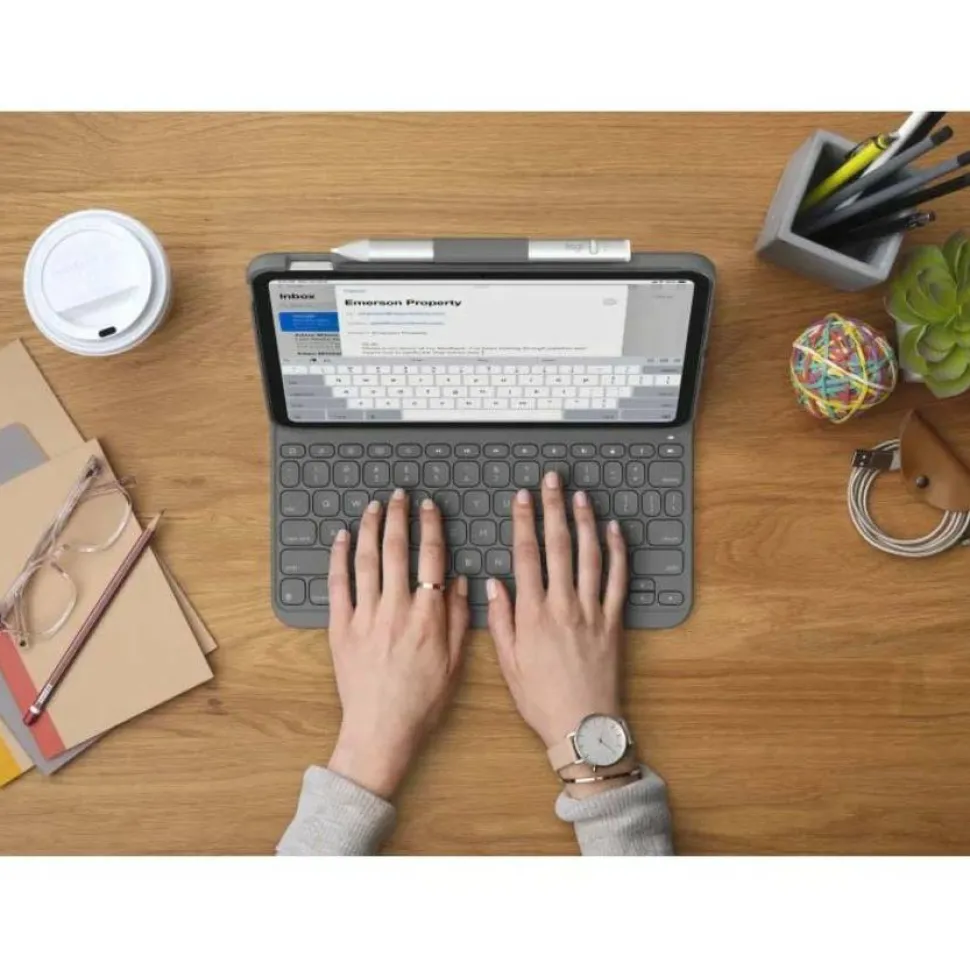 Logitech Slim Folio Keyboard Case for iPad (10th gen & A16) with Integrated Bluetooth Wireless Keyboard, Oxford Gray