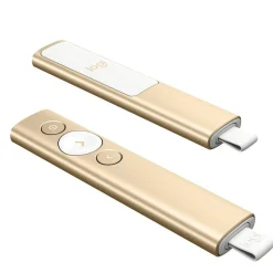 Logitech Spotlight Presentation Remote - Universal Wireless Presentation Clicker with Laser Pointer, Advanced Digital Highlighting, Bluetooth, 30 m Range and Quick Charging, Gold