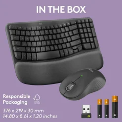 Logitech Wave Keys MK670 Wireless Ergonomic Keyboard And Signature M550 L Wireless Mouse Combo, Graphite, 920-012059