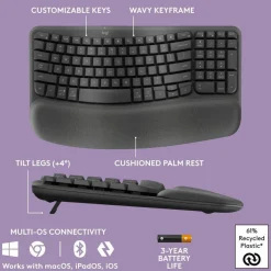 Logitech Wave Keys MK670 Wireless Ergonomic Keyboard And Signature M550 L Wireless Mouse Combo, Graphite, 920-012059
