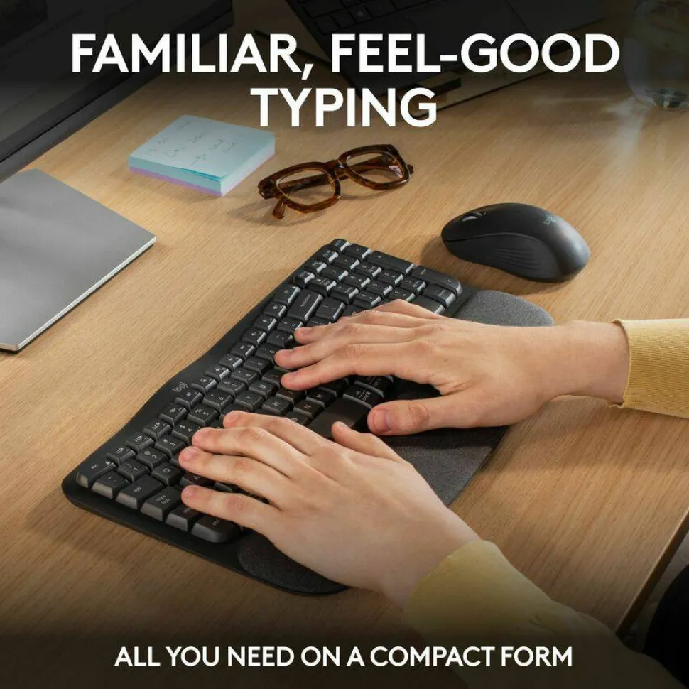 Logitech Wave Keys MK670 Wireless Ergonomic Keyboard And Signature M550 L Wireless Mouse Combo, Graphite, 920-012059