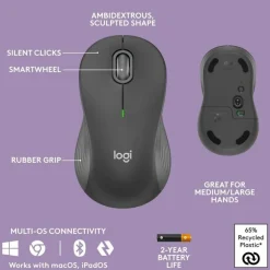 Logitech Wave Keys MK670 Wireless Ergonomic Keyboard And Signature M550 L Wireless Mouse Combo, Graphite, 920-012059