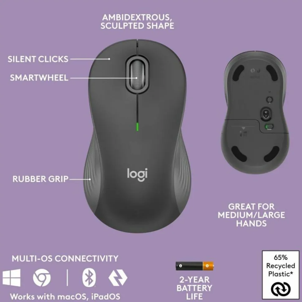 Logitech Wave Keys MK670 Wireless Ergonomic Keyboard And Signature M550 L Wireless Mouse Combo, Graphite, 920-012059