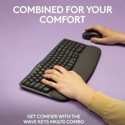 Logitech Wave Keys MK670 Wireless Ergonomic Keyboard And Signature M550 L Wireless Mouse Combo, Graphite, 920-012059