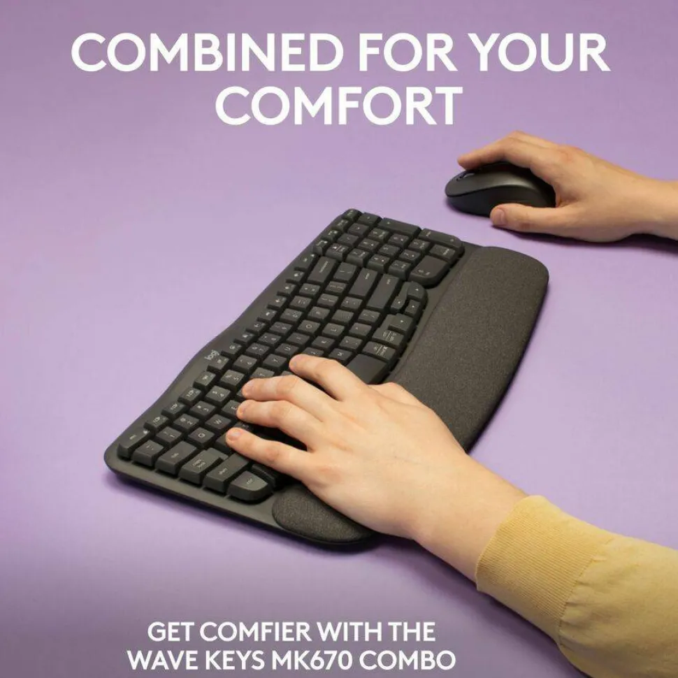 Logitech Wave Keys MK670 Wireless Ergonomic Keyboard And Signature M550 L Wireless Mouse Combo, Graphite, 920-012059