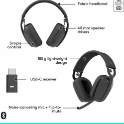 Logitech Zone Vibe Wireless Bluetooth headphones with USB receiver and noise-canceling mic