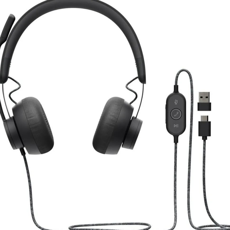 Logitech Zone Wired Noise Cancelling Headset, USB-C with USB-A adapter, graphite