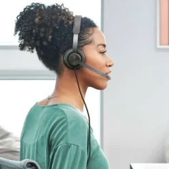 Logitech Zone 750 Wired On-Ear Headset with advanced noise-canceling microphone, simple USB-C and included USB-A adapter, plug-and-play compatibility for all devices