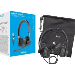Logitech Zone 750 Wired On-Ear Headset with advanced noise-canceling microphone, simple USB-C and included USB-A adapter, plug-and-play compatibility for all devices