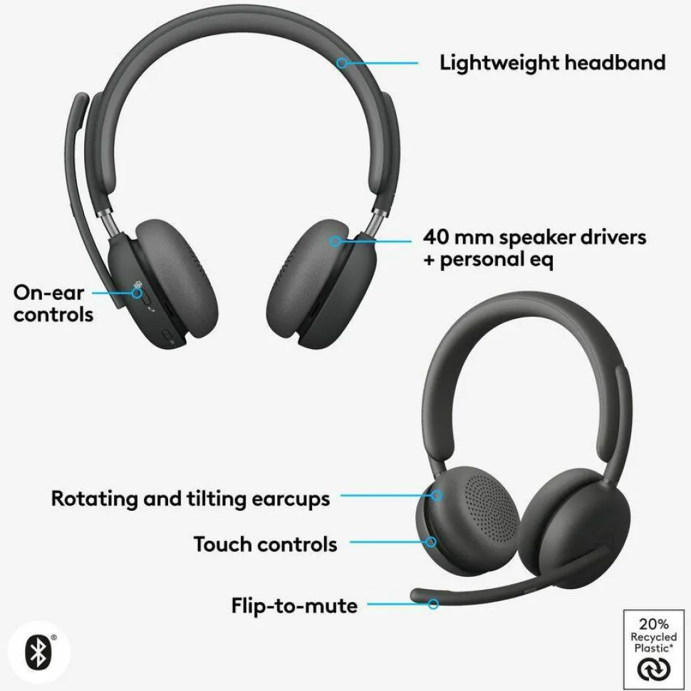 Logitech Zone Wireless 2 Noise Canceling Headset with Hybrid ANC, Native Bluetooth