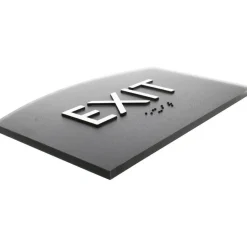 Lorell Exit Sign, 4.5"W x 6.8"H, Curved Shape, Surface-mountable, Easy Readability, Braille, Indoor, Plastic, Black
