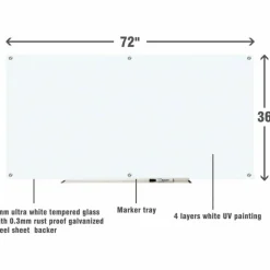 Lorell Glass Unframed Dry-Erase Whiteboard, 36" x 72", White