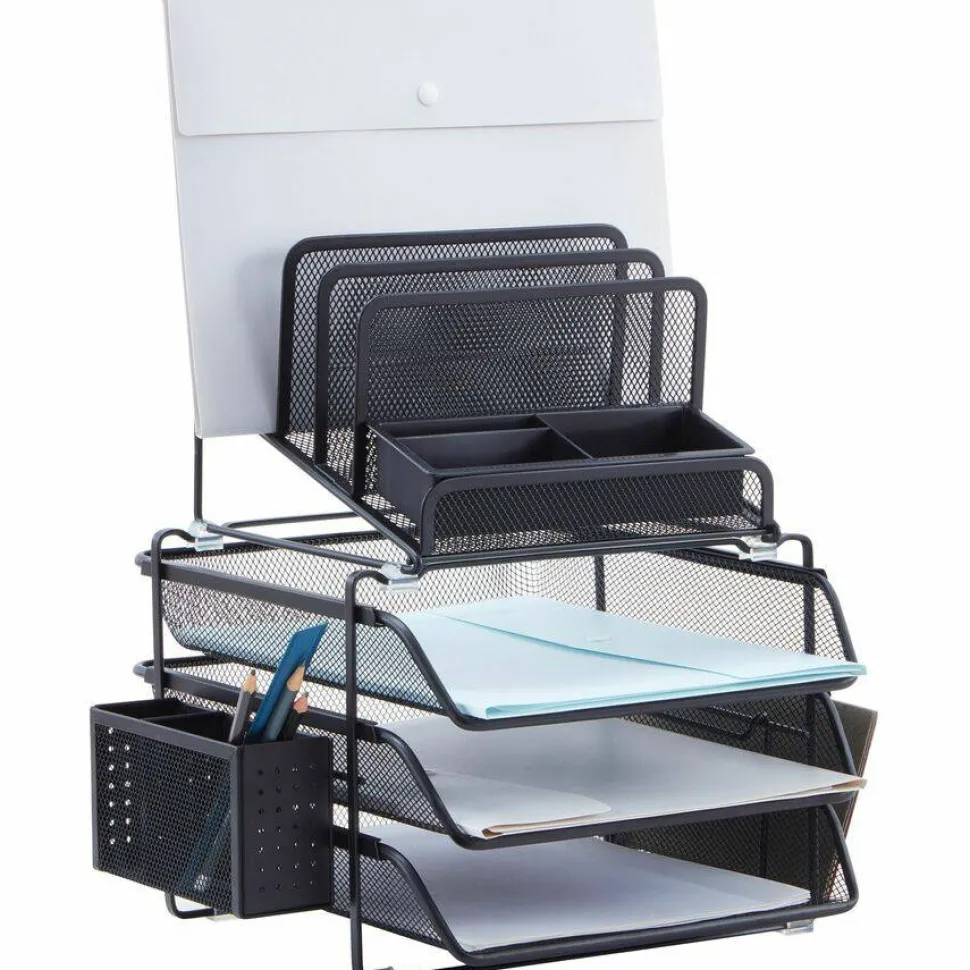 Lorell Mesh 4-Tier Desk Organizer, Black
