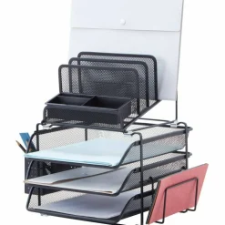 Lorell Mesh 4-Tier Desk Organizer, Black