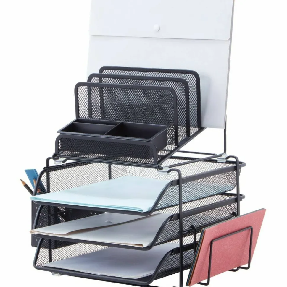 Lorell Mesh 4-Tier Desk Organizer, Black