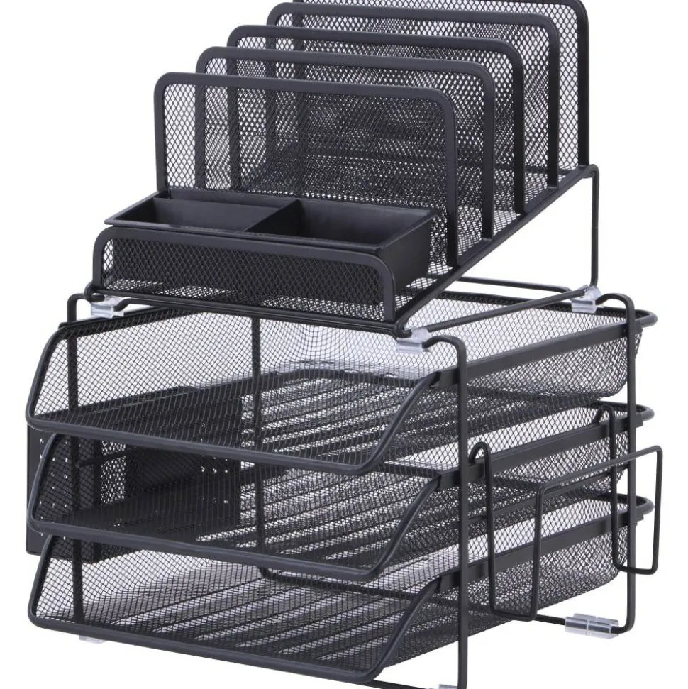 Lorell Mesh 4-Tier Desk Organizer, Black
