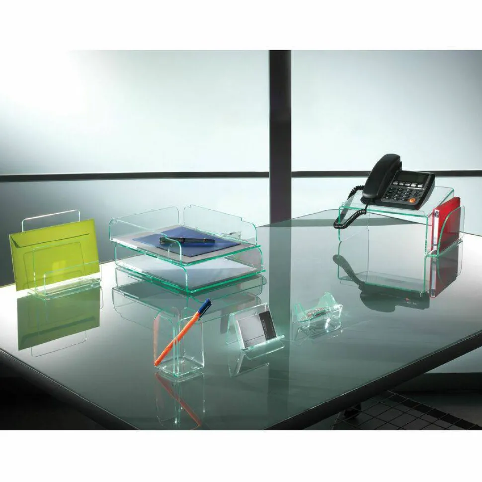 Lorell Acrylic Phone Stand, 11"W x 10"D x 5 1/2"H, Clear/Green Edge