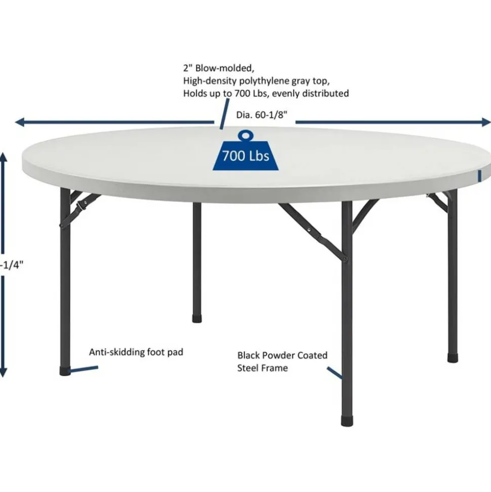 Lorell Banquet Folding Table, Round Top x 60" Table Top Diameter, 29.3"H, Platinum/Gray