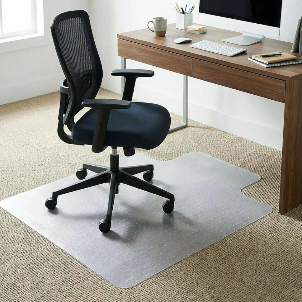 Lorell Beveled Edge Low Pile Studded Chair Mat, 46" x 60", Wide Lip