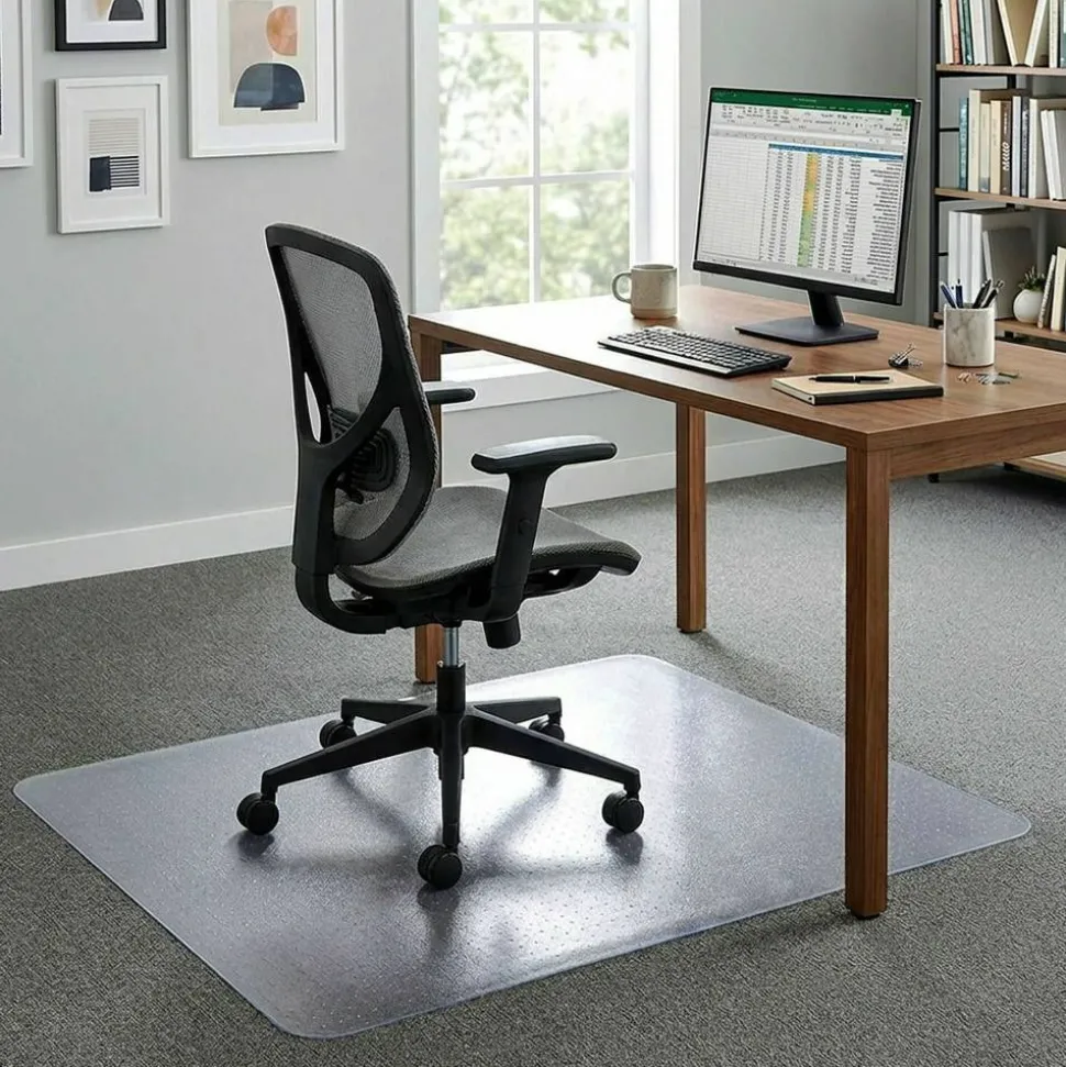 Lorell Big and Tall Polycarbonate Low Pile Studded Chair Mat, 45" x 53"