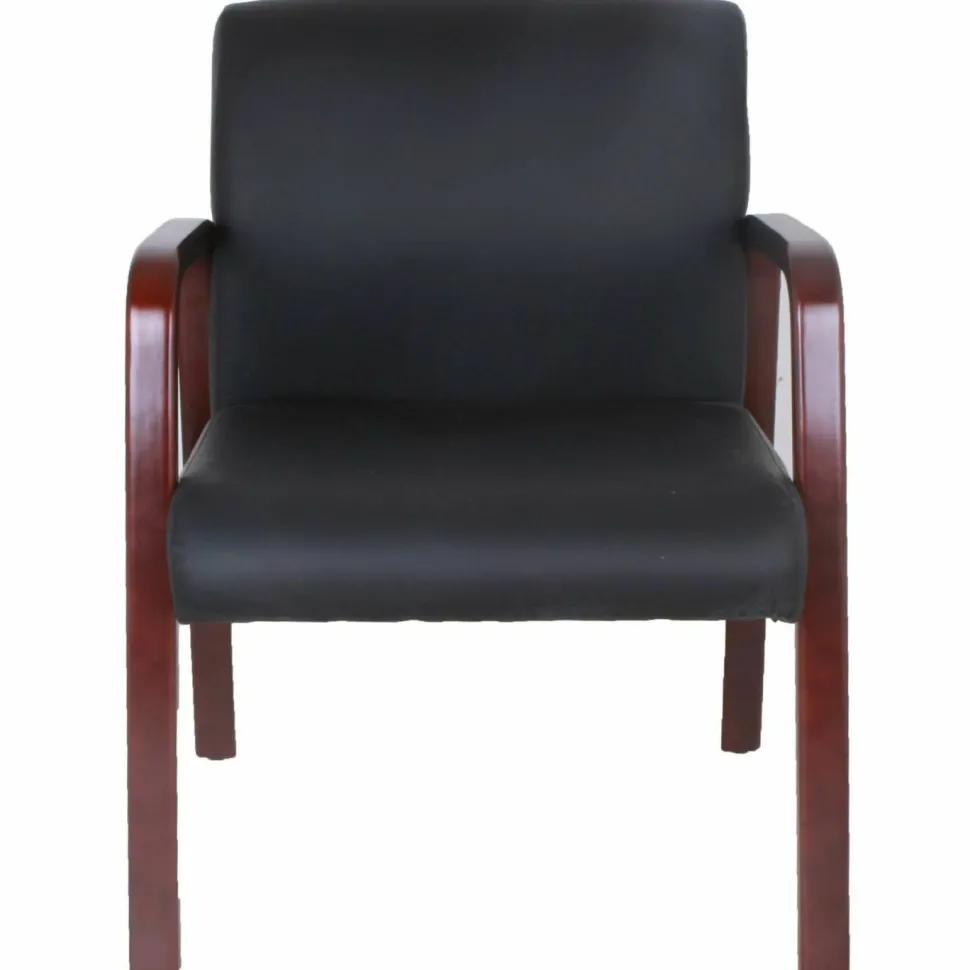 Lorell Bonded Leather/Wood Guest Chair, Black/Cherry Mahogany