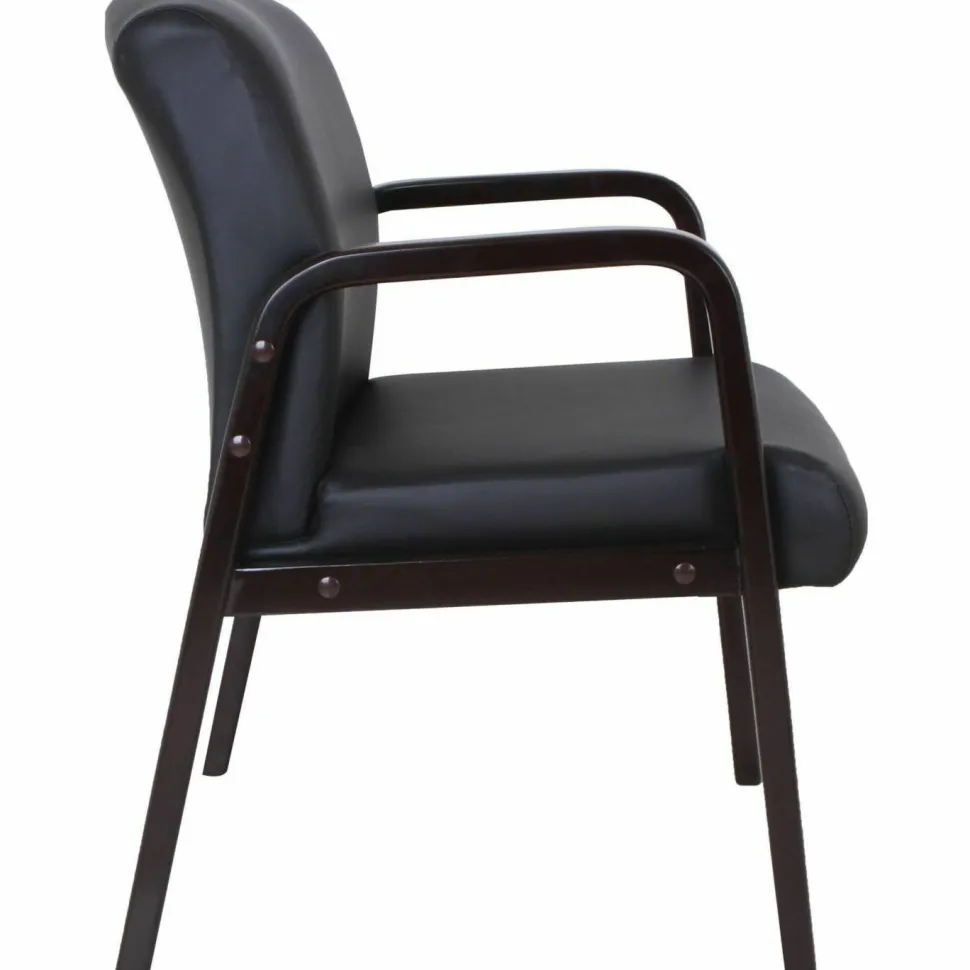 Lorell Bonded Leather/Wood Guest Chair, Black/Espresso